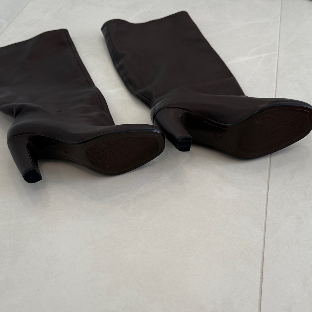 Zara Brown Leather Heeled Boots - Picture 4 of 4